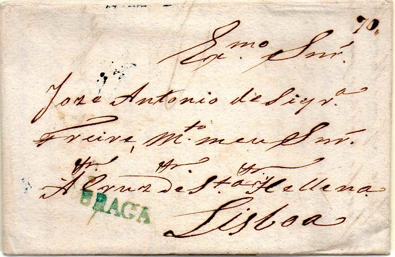 0283.jpg -     Lote:    283                   Descrição:         Braga &mdash; A verde, GM BRG2, em carta datada de Braga (30.11.35) para Lisboa, com o porte de 70 reis manuscrito a sépia.        Carta       Valor Base:     &euro; 15,00     Valor Venda:     &euro;      