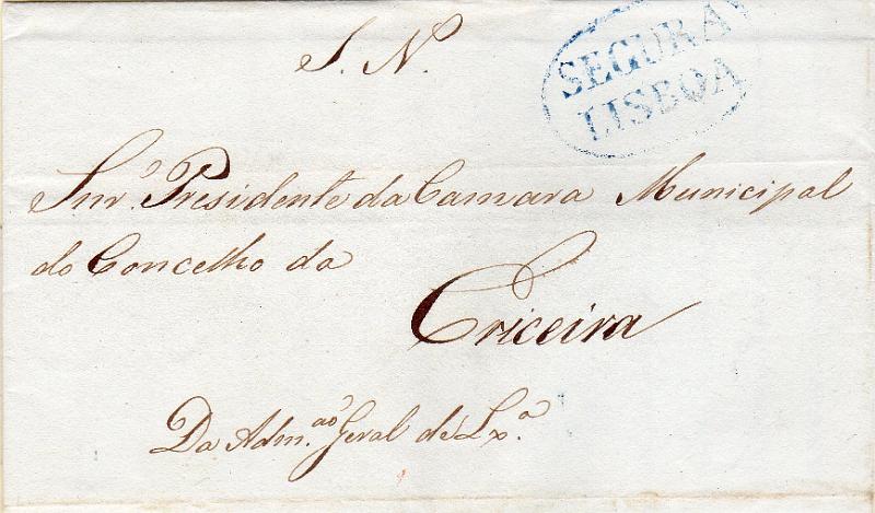 0295.jpg -     Lote:    295                   Descrição:         Lisboa / Segura &mdash; A azul, GM LSB-S3 em carta datada de Lisboa (27.06.38) para a Ericeira, isenta de porte.        Carta       Valor Base:     &euro; 15,00     Valor Venda:     &euro;      