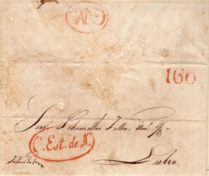 0297.jpg -     Lote:    297                   Descrição:         Lisboa / GM / C Est. de N / Casa de Saúde do Porto de Belém (sépia) &mdash; A vermelho, GM LSB CEst1 e LSB DIV5, em carta datada de Belfast (03.06.32), para Lisboa, com o porte de 240 reis manuscrito a sépia. Cortes de desinfecção.        Carta       Valor Base:     &euro; 30,00     Valor Venda:     &euro;      
