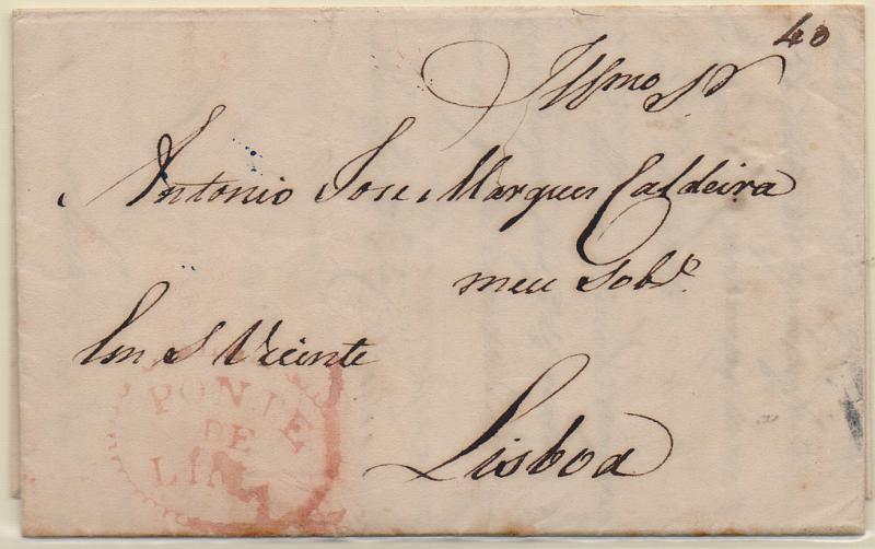 0313.jpg -     Lote:    313                   Descrição:         Ponte de Lima &mdash; A vermelho, GM PTL3 em carta datada de Ponte de Lima (11.09.41) para Lisboa, com o porte de 40 reis manuscrito a sépia.         Carta       Valor Base:     &euro; 20,00     Valor Venda:     &euro;      