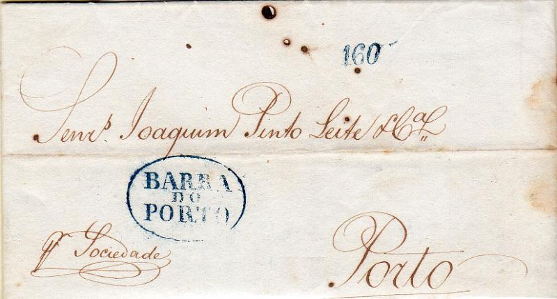 0321.jpg -     Lote:    321                   Descrição:         Porto / Barra do &mdash; A azul, GM BARRA3 em carta datada da Baía / Brasil (26.09.39) para o Porto com o porte de 160 reis batido a azul. Manuscrito "P.º Sociedade". MB.        Carta       Valor Base:     &euro; 20,00     Valor Venda:     &euro;      