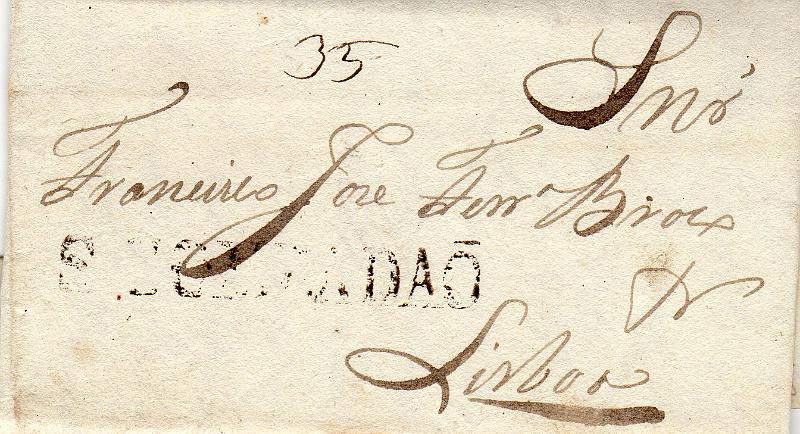 0327.jpg -     Lote:    327                   Descrição:         Santa Comba Dão &mdash; A sépia, GM SCD1 em carta datada de Santa Comba (21.08.1829) para Lisboa com o porte de 35 reis manuscrito a sépia.        Carta       Valor Base:     &euro; 20,00     Valor Venda:     &euro;      