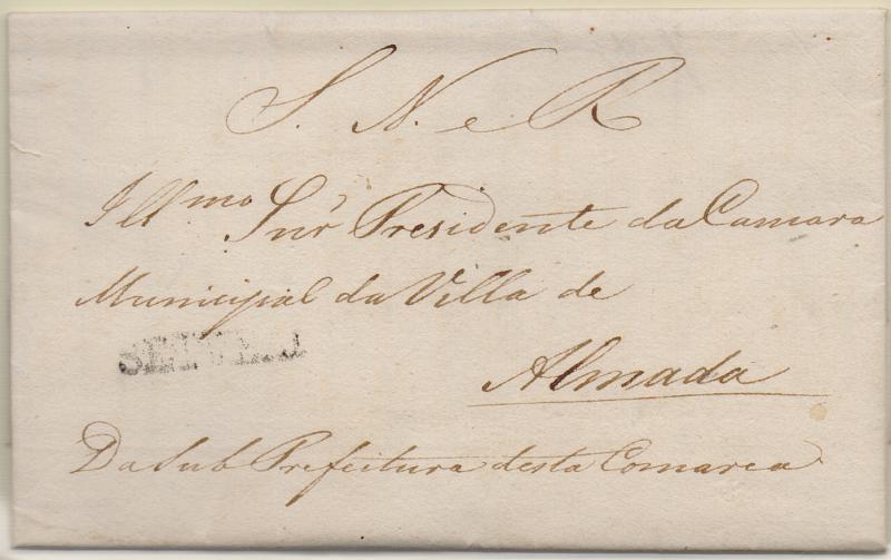 0331.jpg -     Lote:    331                   Descrição:         Setúbal &mdash; A preto, GM STB2, em carta datada de Setúbal (27.08.34) para Almada, isenta de porte.        Carta       Valor Base:     &euro; 20,00     Valor Venda:     &euro;      