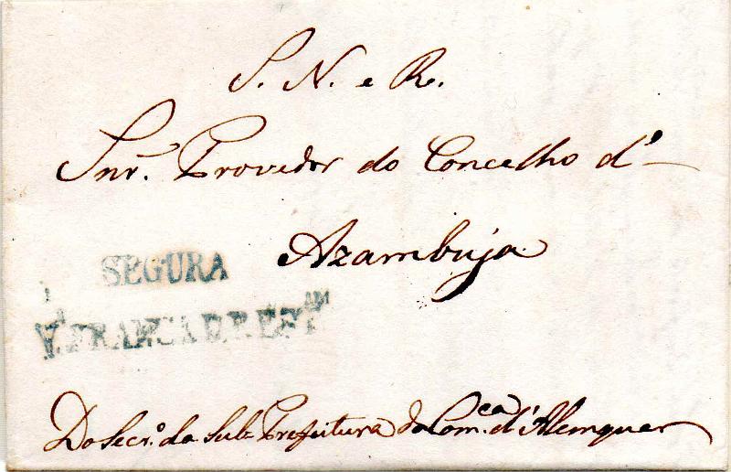 0339.jpg -     Lote:    339                   Descrição:         Vila Franca da Restauração / Segura &mdash; A verde, GM VFX-S2 em carta datada de Vila Franca de Xira (07.06.34) para Azambuja, isenta de porte. Somente conhecido outro exemplar com data posterior. MB e MR.        Carta       Valor Base:     &euro; 250,00     Valor Venda:     &euro;      