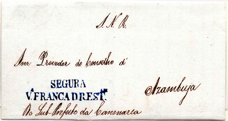 0341.jpg -     Lote:    341                   Descrição:         Vila Franca da Restauração &mdash; A azul escuro, GM VFX-S2 em carta datada de Vila Franca (23.11.34) para Azambuja, isenta de porte.        Carta       Valor Base:     &euro; 25,00     Valor Venda:     &euro;      
