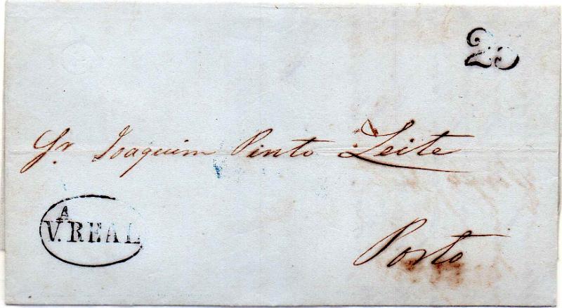 0345.jpg -     Lote:    345                   Descrição:         Vila Real &mdash; A preto/azul-escuro (não catalogado), GM VRL5 em carta datada de Vila Real (29.10.46) para o Porto, com o porte de 25 reis batido a preto.        Carta       Valor Base:     &euro; 25,00     Valor Venda:     &euro;      