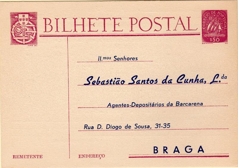0417.jpg -     Lote:    417                   Descrição:         1949/50 &mdash; Caravela. OM116, $50 lilás-rosa escuro. Repicado por SEBASTIÃO SANTOS DA CUNHA, LD.ª.        IN       Valor Base:     &euro; 10,00     Valor Venda:     &euro;      
