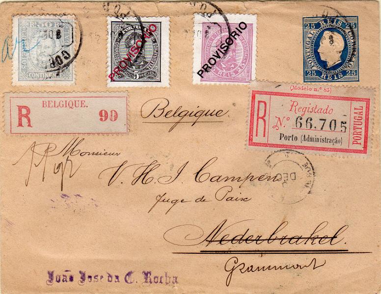 0431.jpg -     Lote:    431                   Descrição:         1879 &mdash; D. Luís I. Fita direita. Impressão com relevo. Sobrescritos. Tipo C &mdash; grande. OM1, 25 reis azul, circulado registado do Porto (08.12.82) para a Bélgica (12.12.82) com selos adicionais CE71, 82 e 86. MB        IC       Valor Base:     &euro; 100,00     Valor Venda:     &euro;      