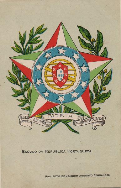 0564.jpg -     Lote:    564                   Descrição:         Escudo da República Portugueza "Esta é a ditosa Pátria minha amada". Projecto de Joaquim Augusto Fernandes.        PI       Valor Base:     &euro; 8,00     Valor Venda:     &euro;      