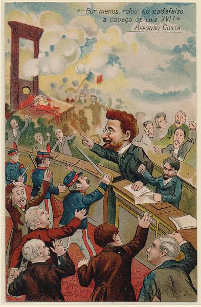 0571.jpg -     Lote:    571                   Descrição:         Propaganda à República. "Por menos, rolou no cadafalso a cabeça de Luiz XVI!" * Affonso Costa. MB.        PI       Valor Base:     &euro; 10,00     Valor Venda:     &euro;      
