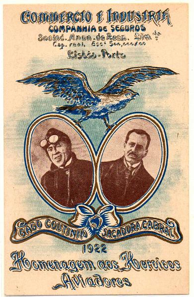0572.jpg -     Lote:    572                   Descrição:         Homenagem aos Heróicos Aviadores * Gago Coutinho e Sacadura Cabral editado plea Commercio e Industria * Companhia de Seguros. Novo.        PI       Valor Base:     &euro; 20,00     Valor Venda:     &euro;      