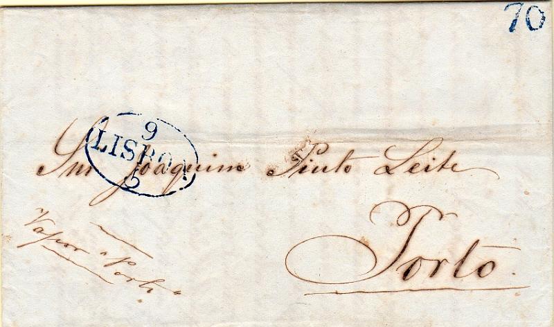 0649.jpg -     Lote:    649                   Descrição:         Correio marítimo. Carta circulada de Lisboa (09.05.51), GM LIS25 para o Porto, com o porte de 70 reis batido a azul pelo Vapor "PORTO" da Empresa do Barco a Vapor do Porto.        Carta       Valor Base:     &euro; 20,00     Valor Venda:     &euro;      