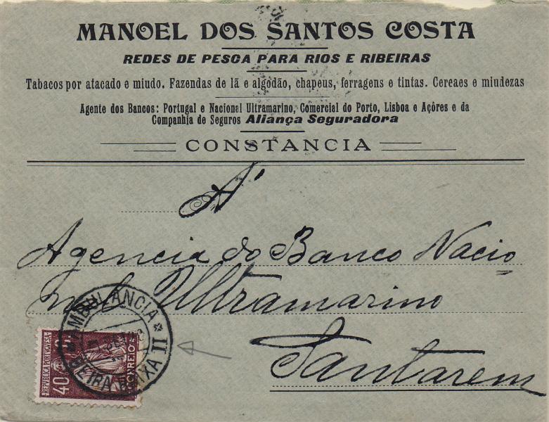0677.jpg -     Lote:    677                   Descrição:         Correio ferroviário. 1924/26 &mdash; Ceres. Sobrescrito circulado pela Ambulância Beira Baixa II (21.09.26) para Santarém (22.09.26) com selo de 40c CE283. Carimbo batido a preto "AMBULÂNCIA / BEIRA BAIXA II".        Carta       Valor Base:     &euro; 15,00     Valor Venda:     &euro;      