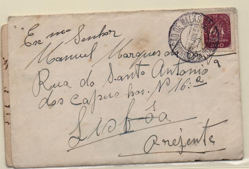 0680.jpg -     Lote:    680                   Descrição:         Correio ferroviário. Sobrescrito circulado com selo de $50 tipo Caravela CE623 de V. Franca de Arede (30.06.53) para Lisboa. Carimbo a preto "CONDUÇÃO DE MALAS / PAMPILHOSA-F. DA FOZ".        Carta       Valor Base:     &euro; 20,00     Valor Venda:     &euro;      
