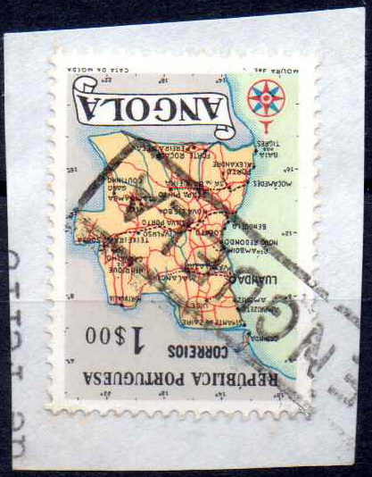 0695.jpg -     Lote:    695                   Descrição:         Carimbos nominativos ferroviários. 1955 &mdash; Mapa de Angola. CE382, 1$00. Obliterado com carimbo batido a preto "BENGUELA".        FRG       Valor Base:     &euro; 10,00     Valor Venda:     &euro;      