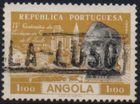 0701.jpg -     Lote:    701                   Descrição:         Carimbos nominativos ferroviários. 1954 &mdash; Centenário da Cidade de S. Paulo. CE376, 1$00, obliterado com carimbo batido a preto "VILA-LUSO". Raro.        O       Valor Base:     &euro; 20,00     Valor Venda:     &euro;      