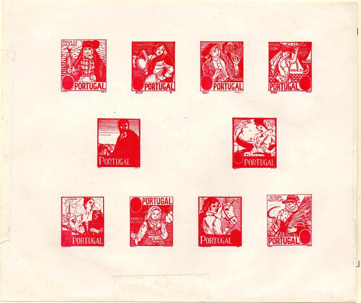 0811.jpg -     Lote:    811                   Descrição:         1941 &mdash; Costumes Portugueses * 1.ª emissão. Prova clandestina para o bloco em cor magenta. CE607/616.        PRV       Valor Base:     &euro; 12,00     Valor Venda:     &euro;      