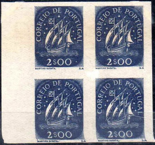 0812.jpg -     Lote:    812                   Descrição:         1943 &mdash; Caravela. CE626, 2$00. Quadra de provas, não denteadas, na cor aprovada.        PRV       Valor Base:     &euro; 12,00     Valor Venda:     &euro;      