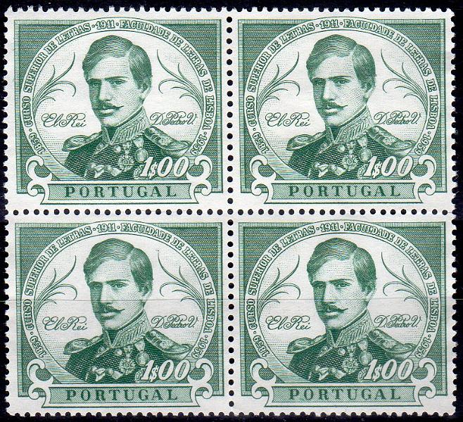 0855.jpg -     Lote:    855                   Descrição:         1961 &mdash; 1.º Centenário da Fundação da Faculdade de Letras da Universidade de Lisboa. CE874, 1$00. Quadra de provas de cor em verde, denteadas, sem goma. Cor não aprovada. MB e MR.        PRV       Valor Base:     &euro; 20,00     Valor Venda:     &euro;      