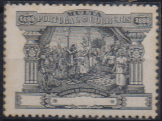0867.jpg -     Lote:    867                   Descrição:         1898 &mdash; Porteado. IV Centenário do Descobrimento do Caminho Marítimo para a Índia. Prova denteada em preto, sem impressão da legenda "CONTINENTE" e do valor.        PRV       Valor Base:     &euro; 15,00     Valor Venda:     &euro;      