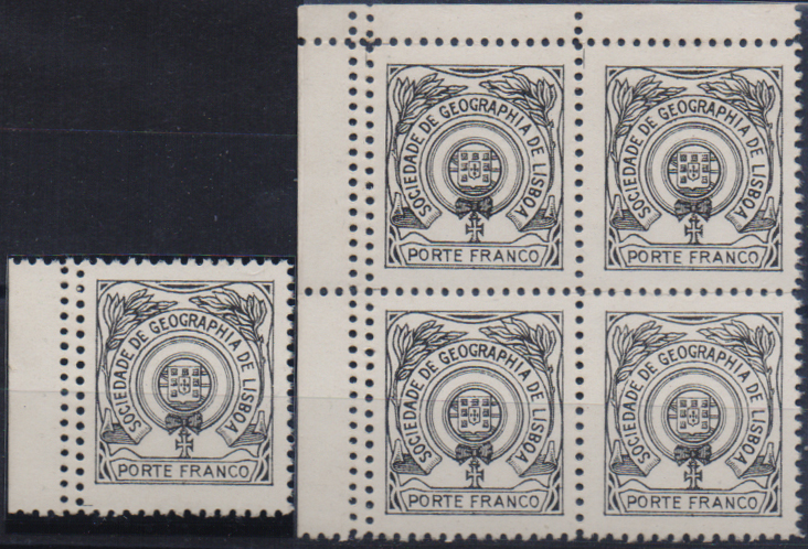 0871.jpg -     Lote:    871                   Descrição:         1937/38 &mdash; Porte Franco. Sociedade de Geografia de Lisboa. Emblema da Sociedade, com Cruz de Cristo. CE SGL21. Lote constituído por prova isolada e quadra a preto e branco. B e R,        PRV       Valor Base:     &euro; 30,00     Valor Venda:     &euro;      