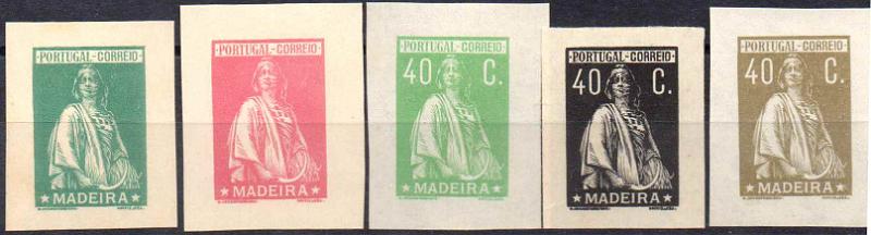 0880.jpg -     Lote:    880                   Descrição:         1929 &mdash; Ceres. Lote de 5 provas de cor não denteadas em verde-escuro, rosa escuro, verde, preto e sépia. As duas primeiras sem abertura da taxa no cunho e as três últimas com o valor de 40c. Todas com a cor de fundo compacta. MB.        PRV       Valor Base:     &euro; 40,00     Valor Venda:     &euro;      