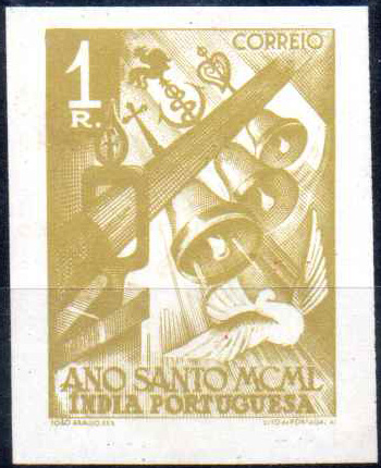 0894.jpg -     Lote:    894                   Descrição:         1950 &mdash; Ano Santo. CE405, 1 real. Prova não denteada em bistre esverdeado (cor aprovada).        PRV       Valor Base:     &euro; 5,00     Valor Venda:     &euro;      