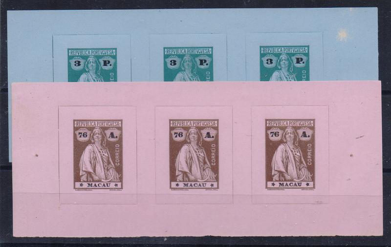 0899.jpg -     Lote:    899                   Descrição:         1914 &mdash; Ceres. Lote com 2 tiras de 3 provas cada dos valores de 76 avos CE255 + 3P CE258. Emitidas clandestinamente.        PRV       Valor Base:     &euro; 10,00     Valor Venda:     &euro;      