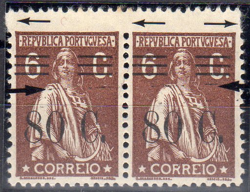0952.jpg -     Lote:    952                   Descrição:         1928/29 - Ceres com sobretaxa. CE478, 80C s/ 6C castanho, papel liso, denteado 15x14. Par horizontal com deslocamento do denteado.        ***       Valor Base:     &euro; 10,00     Valor Venda:     &euro;      
