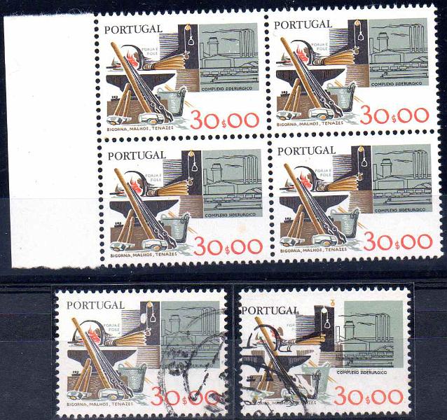 0970.jpg -     Lote:    970                   Descrição:         1978/83 &mdash; Instrumentos de Trabalho. CE1375, 30$00. Lote composto quadra nova, sem charneira com arco incompleto; selo usado com fenda oval junto à roldana; outro selo usado com acentuada deslocação da cor preta.        ***/O       Valor Base:     &euro; 7,00     Valor Venda:     &euro;      