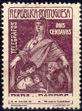0977.jpg -     Lote:    977                   Descrição:         1915/25 &mdash; Imposto Postal * Para os Pobres. CE IP8, 2C castanho lilás vermelho. Selo com falta parcial de impressão da legenda "PARA OS POBRES".         *       Valor Base:     &euro; 10,00     Valor Venda:     &euro;      