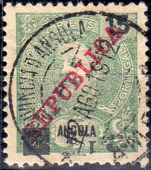 0994.jpg -     Lote:    994                   Descrição:         1912 &mdash; D. Carlos I Mouchon, com sobrecarga REPUBLICA da Casa da Moeda e sobretaxa. CE113, 2 &frac12; reis verde. Selo com a sobretaxa invertida.        O       Valor Base:     &euro; 10,00     Valor Venda:     &euro;      