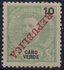 1003.jpg -     Lote:    1003                   Descrição:         1911 &mdash; D. Carlos I Mouchon, com sobrecarga REPULICA. CE88, 15 reis. Selo com sobrecarga invertida.        *       Valor Base:     &euro; 20,00     Valor Venda:     &euro;      
