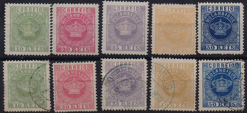 1034.jpg -     Lote:    1034                   Descrição:         1881/85 &mdash; Tipo Coroa. Novas cores. FALSOS FOURNIER. CE 10/14. Séries completas em estado novo e usado.        **/O       Valor Base:     &euro; 30,00     Valor Venda:     &euro;      