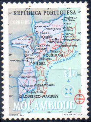1043.jpg -     Lote:    1043                   Descrição:         1954 &mdash; Carta Geográfica de Moçambique. CE412, $10. Selo com a cor vermelha muito deslocada.        ***       Valor Base:     &euro; 5,00     Valor Venda:     &euro;      