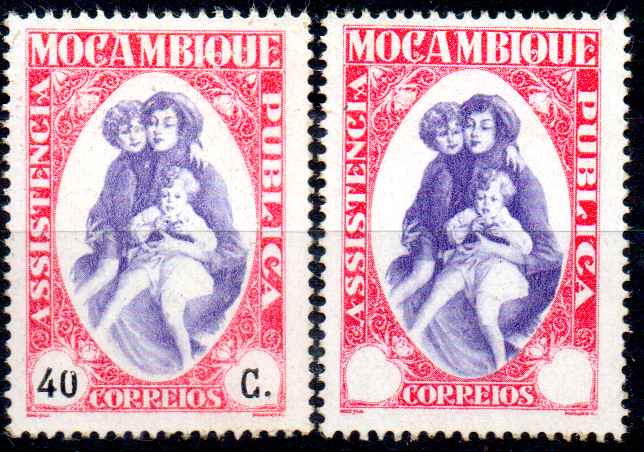 1053.jpg -     Lote:    1053                   Descrição:         1929/39 &mdash; Imposto Postal * Assistência Pública. CE35, 40c carmim e violeta. Selo sem impressão da taxa. Acompanha selo normal para comparação. Valor de catálogo &euro; 57,00.        *       Valor Base:     &euro; 10,00     Valor Venda:     &euro;      
