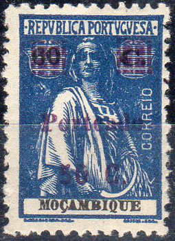 1055.jpg -     Lote:    1055                   Descrição:         1924 &mdash; Porteado. Ceres de Moçambique, com sobretaxa. CE50, 50 s/ 60c azul. Selo com a sobretaxa a violeta. Provável ensaio da cor da sobrecarga. Não catalogado.        **       Valor Base:     &euro; 20,00     Valor Venda:     &euro;      