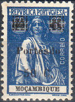 1056.jpg -     Lote:    1056                   Descrição:         1924 &mdash; Porteado. Ceres de Moçambique, com sobretaxa. CE50, 50 s/ 60c azul. Selo com a sobretaxa a preto. Não catalogado.        **       Valor Base:     &euro; 20,00     Valor Venda:     &euro;      