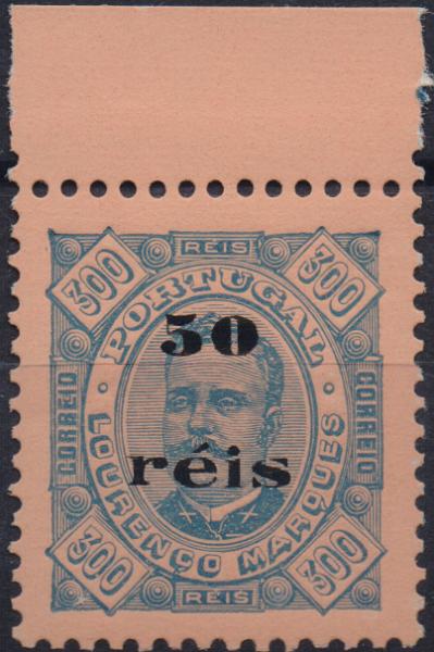 1058.jpg -     Lote:    1058                   Descrição:         1896 &mdash; D. Carlos I, com sobretaxa. FALSO. CE31, 50 reis s/ 300 reis laranja s/ azul.         ***       Valor Base:     &euro; 25,00     Valor Venda:     &euro;      