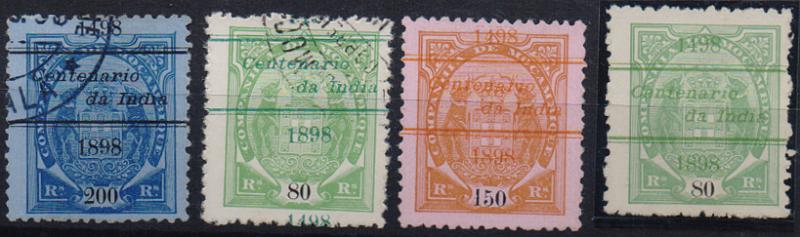 1063.jpg -     Lote:    1063                   Descrição:         1898 &mdash; 4.º Centenário do Descobrimento do Caminho Marítimo para a Índia. Tipo Elefantes com sobrecarga. CE29/41. Lote composto por 3 selos com a sobrecarga deslocada CE37, 39 e 40 + CE37 em papel pontinhado, NÃO CATALOGADO".        */O       Valor Base:     &euro; 25,00     Valor Venda:     &euro;      