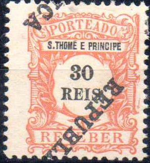 1086.jpg -     Lote:    1086                   Descrição:         1913 &mdash; Porteado. Emissão regular. Valor em reis, com sobrecarga REPUBLICA local. CE POR34, 30 reis. Selo com a sobrecarga invertida e deslocada.        *       Valor Base:     &euro; 10,00     Valor Venda:     &euro;      