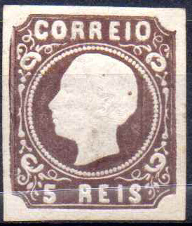 1108.jpg -     Lote:    1108                   Descrição:         1862/64 &mdash; D. Luís I. CE14, 5 reis castanho escuro, cunho XI. Valor de catálogo &euro; 289,00        **       Valor Base:     &euro; 25,00     Valor Venda:     &euro;      
