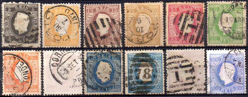 1123.jpg -     Lote:    1123                   Descrição:         1870/76 &mdash; D. Luís I. Fita direita. CE36/47. Série completa. Lote a ver.        O       Valor Base:     &euro; 250,00     Valor Venda:     &euro;      