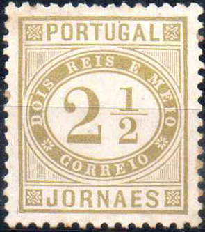 1135.jpg -     Lote:    1135                   Descrição:         1876 &mdash; Jornaes. CE48, 2 &frac12; reis, papel liso, denteado 11 &frac12;, novo, sem goma e bem centrado. Valor de catálogo &euro; 290,00.        *       Valor Base:     &euro; 25,00     Valor Venda:     &euro;      