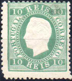 1137.jpg -     Lote:    1137                   Descrição:         1879/80 &mdash; D. Luís I. Fita direita. Novas cores. CE49, 10 reis verde azul, denteado 12 &frac12;. Valor de catálogo &euro; 680,00.        **       Valor Base:     &euro; 60,00     Valor Venda:     &euro;      