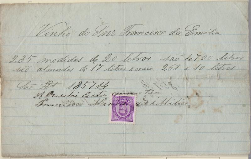1141.jpg -     Lote:    1141                   Descrição:         1884/87 &mdash; D. Luís I, de frente. CE63, 25 reis, denteado 11 &frac12;, papel porcelana. Selo postal a servir de estampilha fiscal em recibo de quitação de 185.714 reis.         DOC       Valor Base:     &euro; 15,00     Valor Venda:     &euro;      