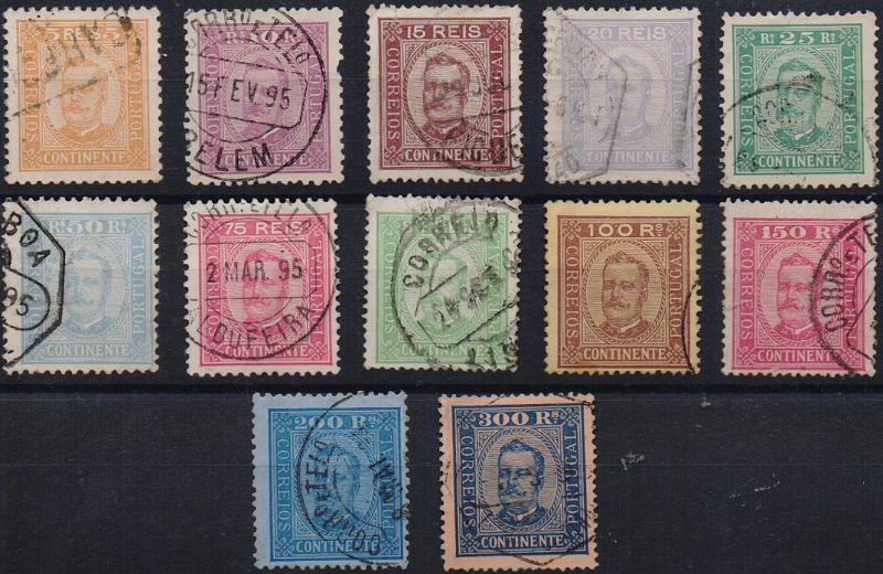 1142.jpg -     Lote:    1142                   Descrição:         1892/93 &mdash; D. Carlos I tipo Diogo Neto. CE68/79. Série completa usada em diferentes denteados e papeis. Bom valor de catálogo. Lote a ver.        O       Valor Base:     &euro; 50,00     Valor Venda:     &euro;      