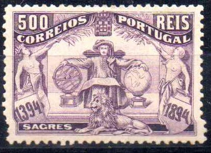 1153.jpg -     Lote:    1153                   Descrição:         1894 &mdash; 5.º Centenário do Nascimento do Infante D. Henrique. CE109, 500 reis. Defeito na goma. Valor de catálogo &euro; 610,00.        **       Valor Base:     &euro; 65,00     Valor Venda:     &euro;      