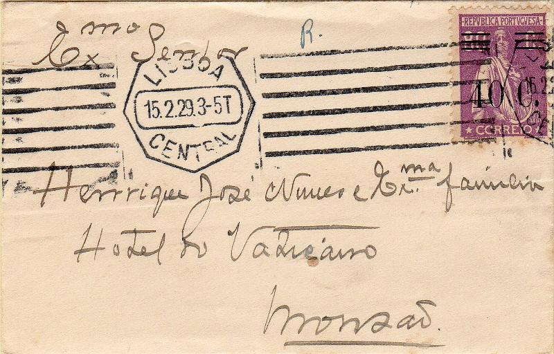 1272.jpg -     Lote:    1272                   Descrição:         1928/29 &mdash; Ceres, com sobretaxa. Sobrescrito circulado de Lisboa (15.02.29) para Monção, com selo de 40C s/ 80C CE474. MB        Carta       Valor Base:     &euro; 25,00     Valor Venda:     &euro;      