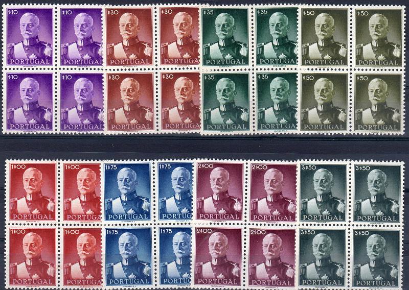 1296.jpg -     Lote:    1296                   Descrição:         1945 &mdash; Presidente Carmona. CE652/59. Série completa em quadras. Valor de catálogo &euro; 1.240,00.        ***       Valor Base:     &euro; 120,00     Valor Venda:     &euro;      